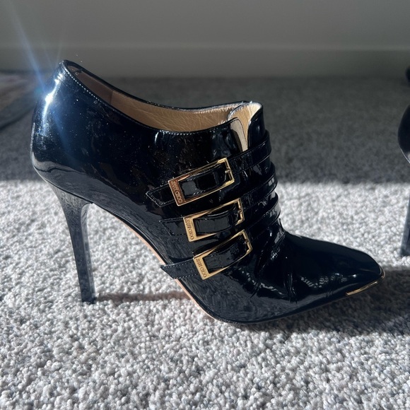 $820. JIMMY CHOO Seville Pearlized Blk/Gold Buckles  Ankle boots Shoes  36.5 - Picture 3 of 12